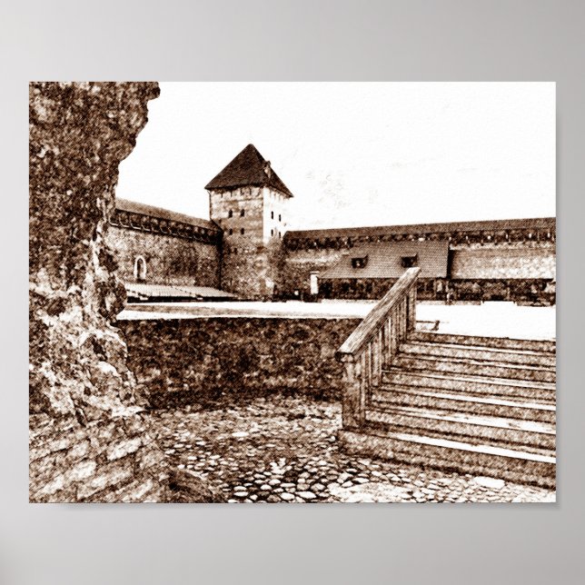 Poster I Love Lida Belarus Architecture Castle Sketch (Devant)