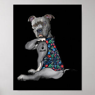 Poster I Love Maman Funny Pitbull Chien Tatouage Fleur Mè