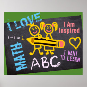 Poster I Love Math Chalk Drawings Blackboard Personalized