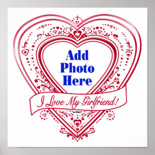 Poster I Love My Girlfriend ! Photo Red Hearts