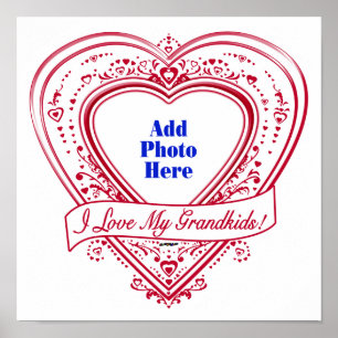 Poster I Love My Grandkids! Photo Red Hearts