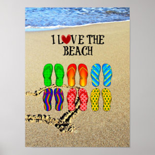Poster I Love the Beach, Flip Flops in the Sand