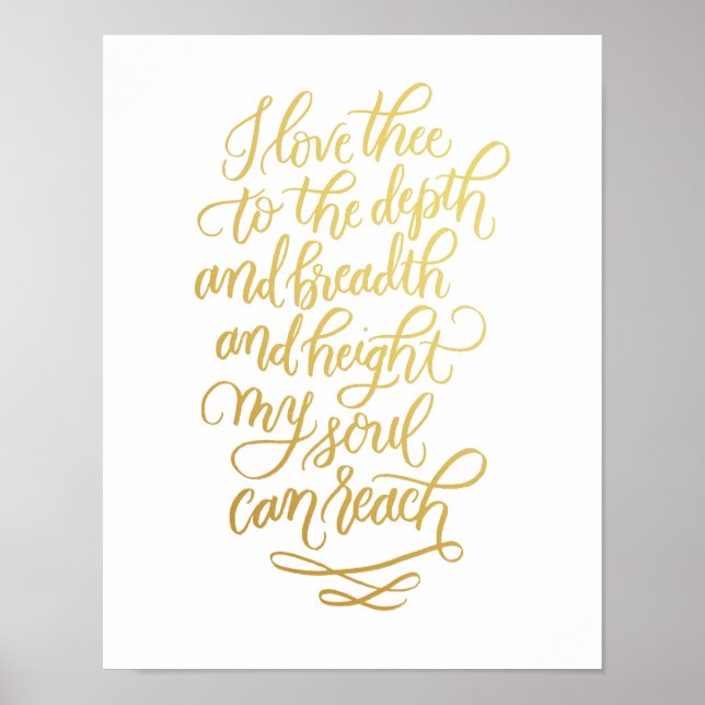 Poster I Love The Hand-lettered Poem in Faux Foil Gold (Devant)