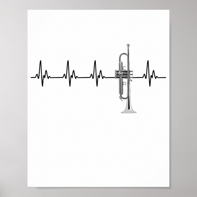 Poster I Love Trumpet EKG Heartbeat Line (Devant)