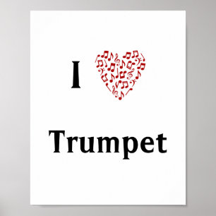 Poster I Love Trumpet Red Heart of Music Notes