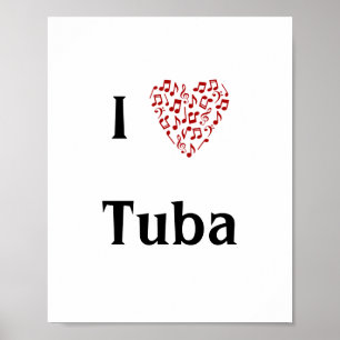Poster I Love Tuba Red Heart of Music Notes