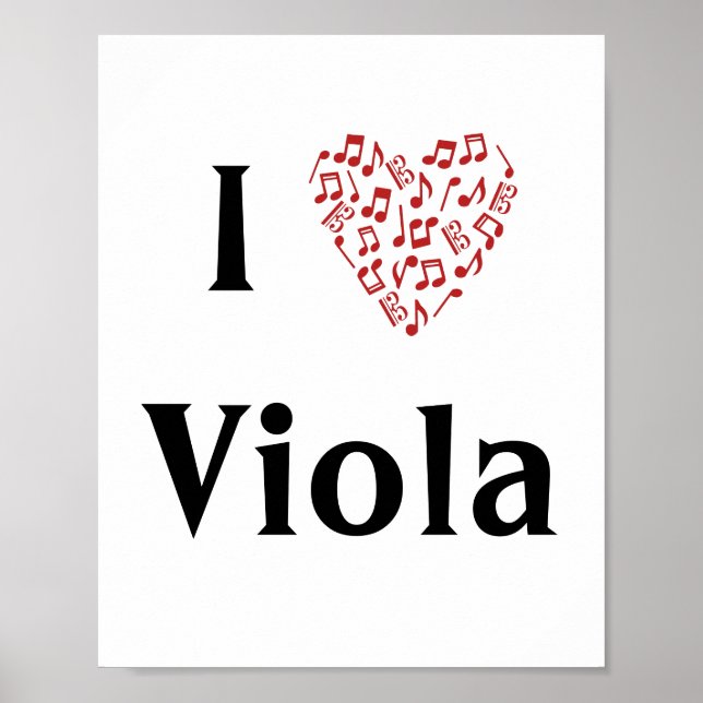 Poster I Love Viola Alto Clef Red Heart of Music Notes (Devant)