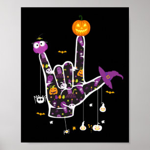 Poster I Love You Asl Halloween Langue des signes Hallowe