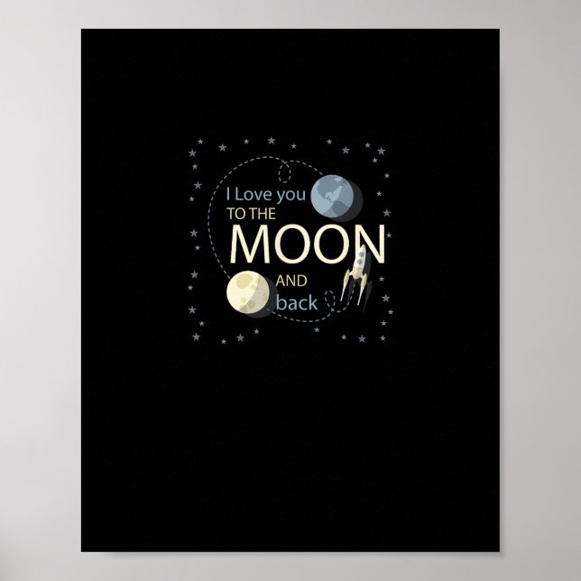 Poster I Love You To The Moon And Back Sincere Design  (Devant)