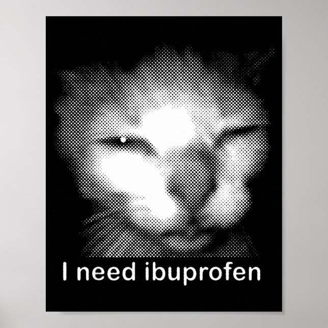 Poster I Need Ibuprofen Cat Meme Funny Silly Cat Ironic W (Devant)