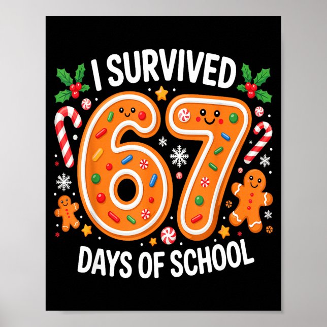 Poster I Survived 67 Days Of School Christmas Candy Cane  (Devant)