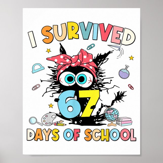 Poster I Survived 67 Days Of School Funny Meme Teacher St (Devant)
