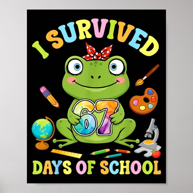 Poster I Survived Six Seven Days Of School Cute Frog Stud (Devant)