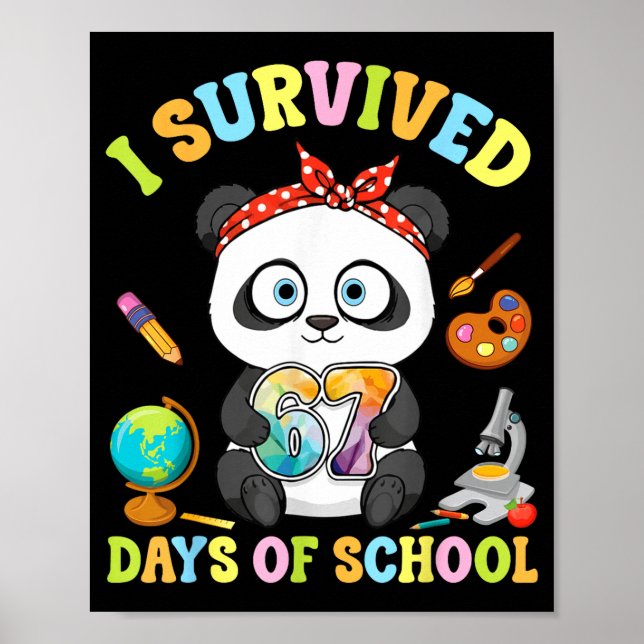 Poster I Survived Six Seven Days Of School Cute Panda Stu (Devant)