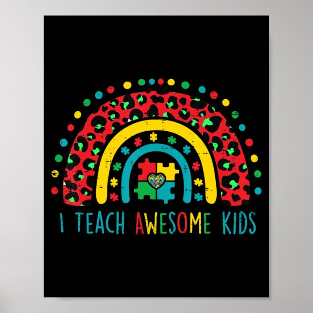Poster I Teach Awesome Kids Shirt Autism Aware Puzzle (Devant)