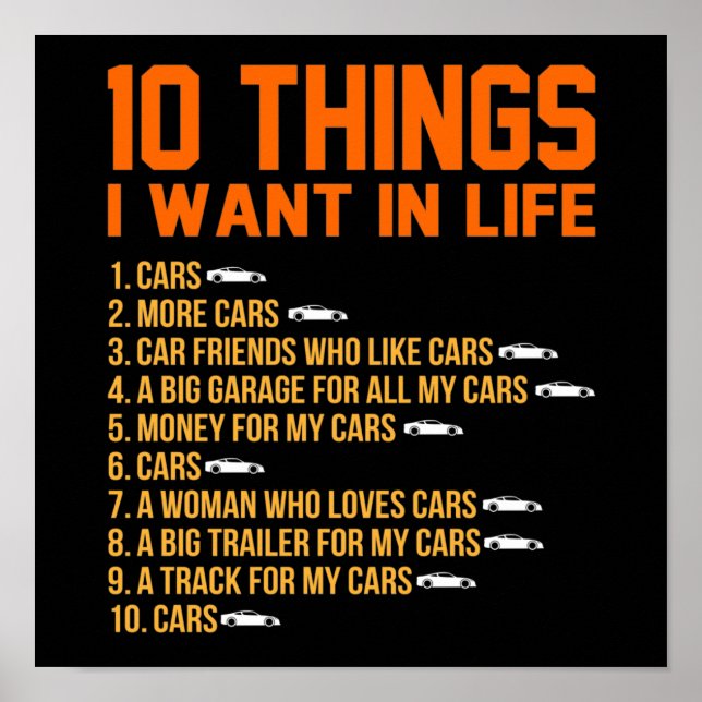 Poster I Want Cars In Life Mechanic Auto Mechanics Work (Devant)