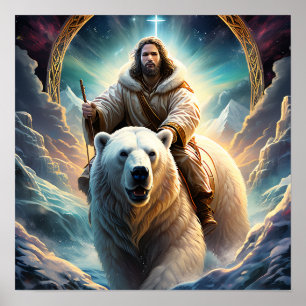 Poster (IA générée) Jésus sur un ours polaire
