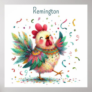 Poster IA Nursery Art Folk Art Style poulet ou coq