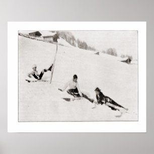 Poster Iamge vintage de ski, amusement dans la neige