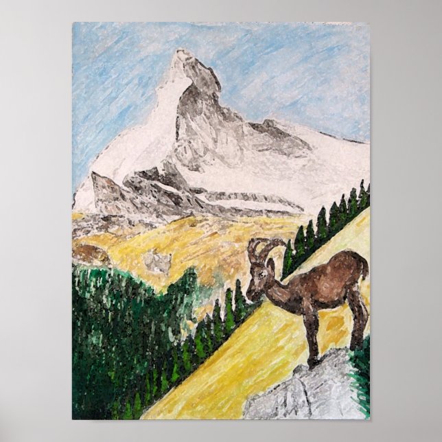 Poster Ibex Sur La Vue Du Cervin (Devant)