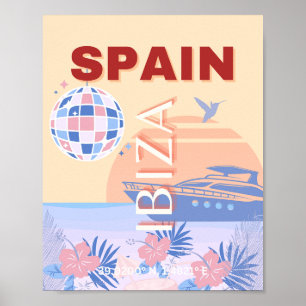 Poster Ibiza, Espagne, Art Voyage, Art Rétro, Pastel