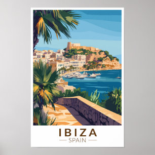 Poster Ibiza Espagne Illustration Art de Voyage Vintage