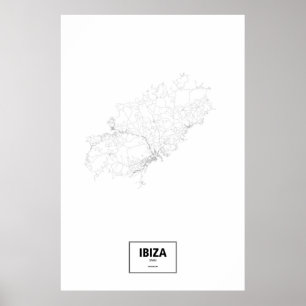Poster Ibiza, Espagne (noir sur le blanc)