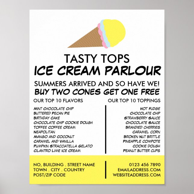 Poster Ice Cream Cone, Ice Cream Parlor Publicité (Devant)
