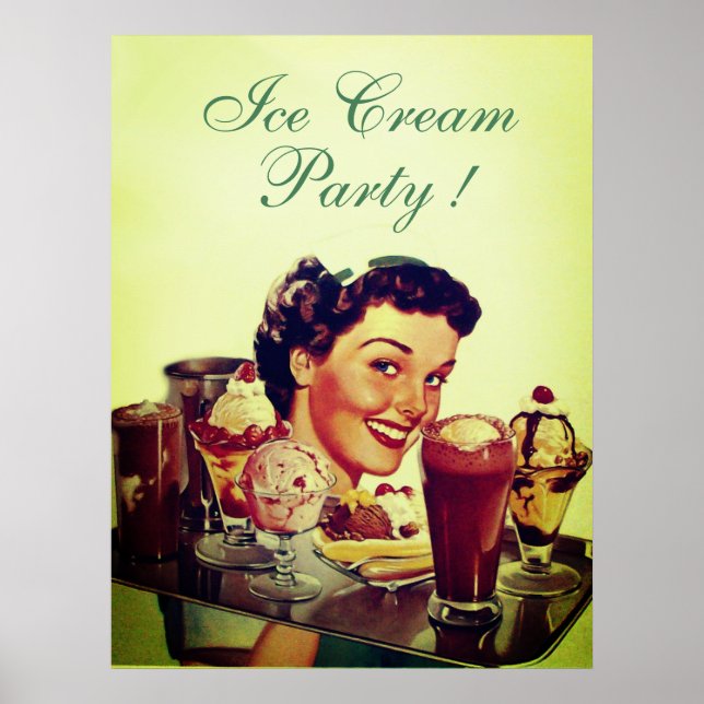 Poster ICE CREAM PARTY Girl with Tray of Ice Creams (Devant)