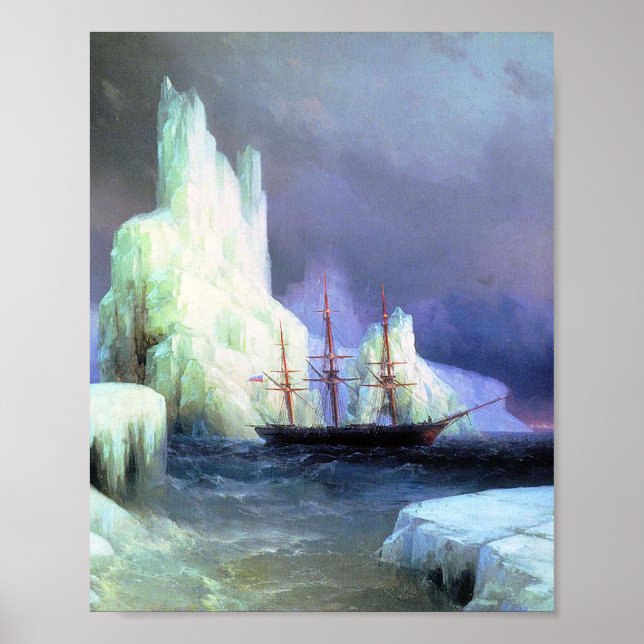 Poster Icebergs dans l'Atlantique par Ivan Aivazovsky (Devant)