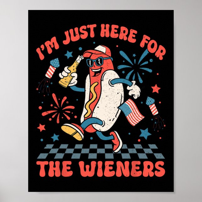 Poster Ici Pour Les Wieners 4 juillet Hommes Patriotiques (Devant)