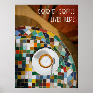 Poster Ici vit un bon café, photo de café