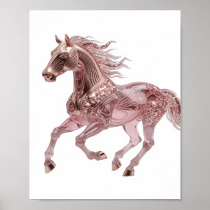 Poster Icône Argent ROSE OR CHEVAL Art Texte 3D