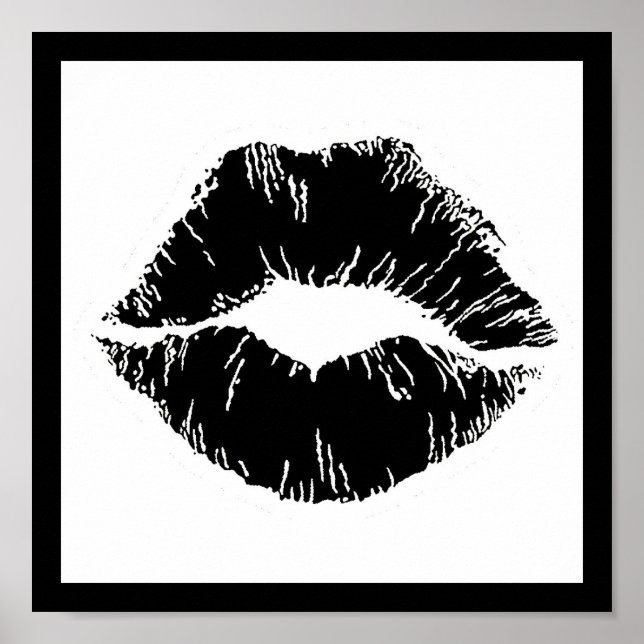 POSTER ICÔNE BLANC NOIR KISS LIPS SMILE WOMEN MAKEUP (Devant)