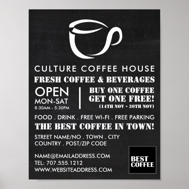 Poster Icône Chalkboard Mug, Barista, Café, Café (Devant)