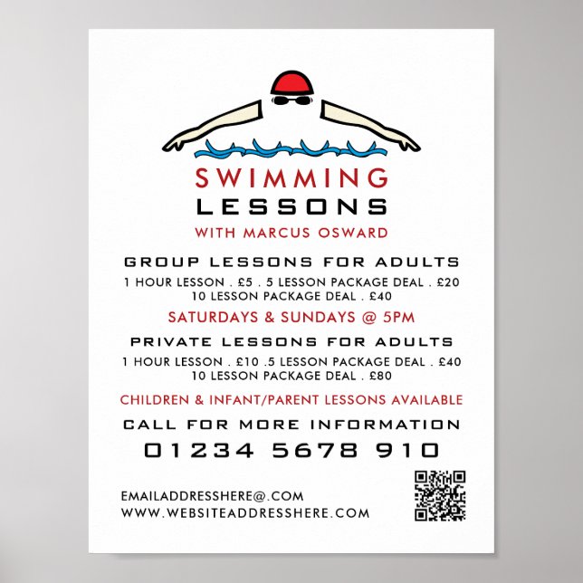 Poster Icône de natation rapide, Annonce de leçons de nat (Devant)