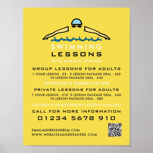Poster Icône de natation rapide, Annonce de leçons de nat (Devant)