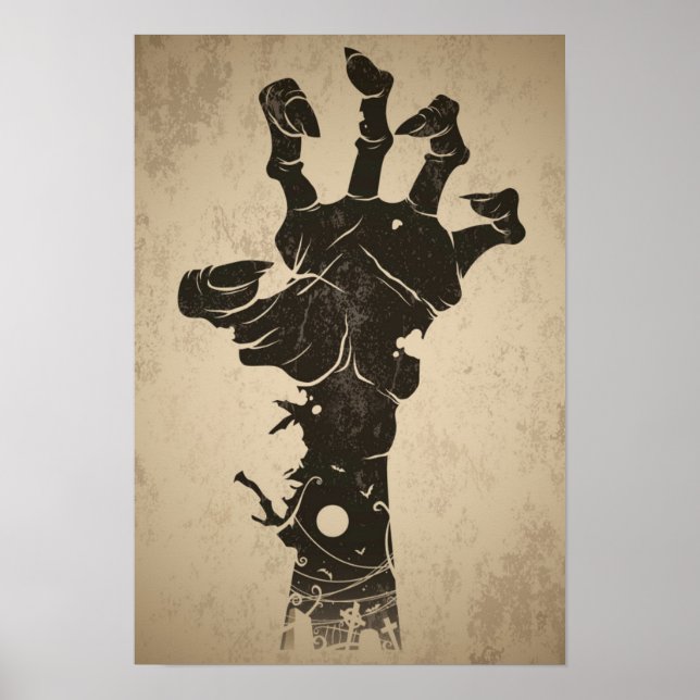 Poster Icône Halloween vintage - Main Zombie (Devant)