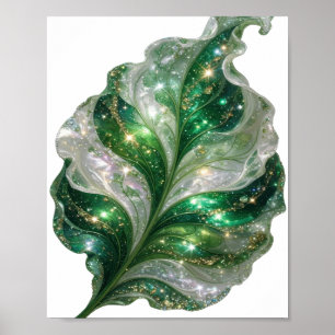 Poster Icône verte FEUILLE VERTE ET BLANCHE AVEC ÉTOILES