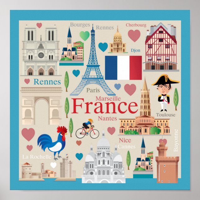 Poster Icônes de France mignonne (Devant)