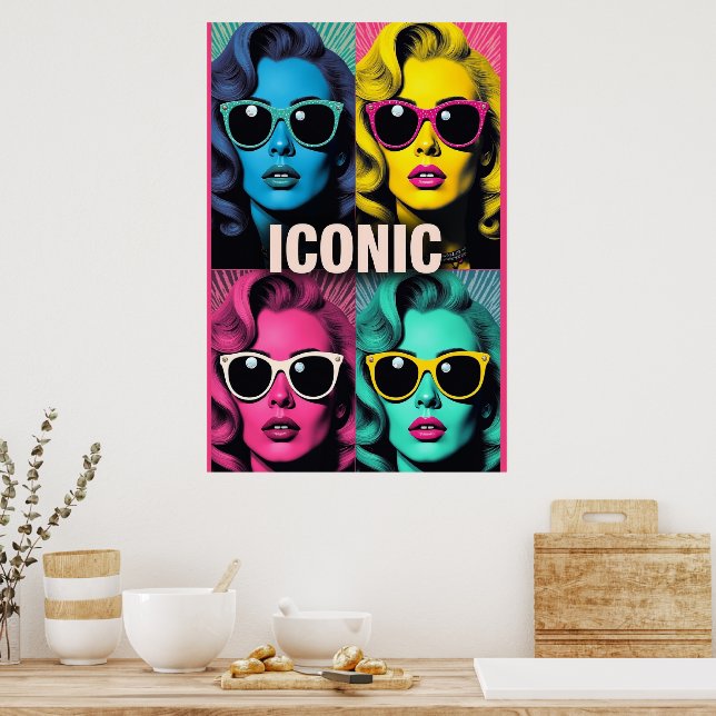 Poster Iconic Pop Star Portraits – Retro 4-Panel Duotone (Cuisine)