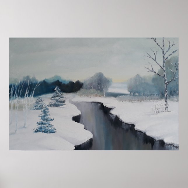 Poster Icy River - un magnifique paysage enneigé, hiver (Devant)