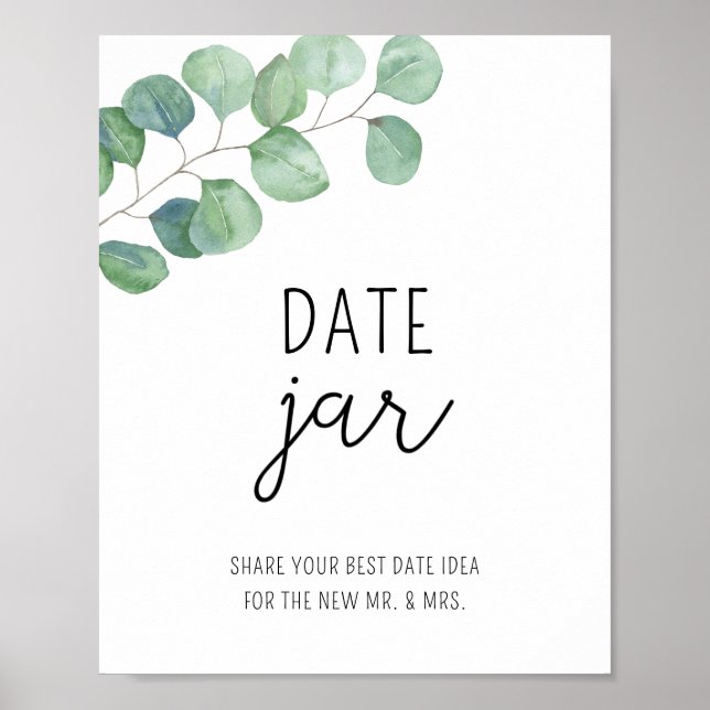 Poster Idées de soirée eucalyptus. Jeu de mariage avec un (Devant)