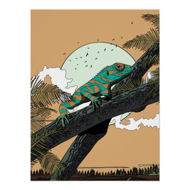 Poster Iguana dans la jungle (Devant)