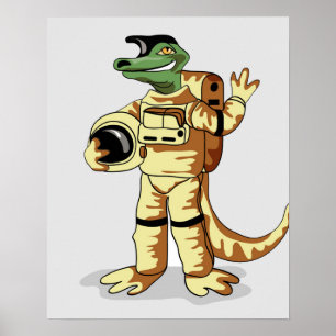 Poster Iguanodon Habillé Dans Un Spacesuit Cosmonaute.