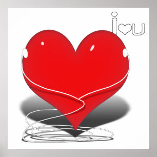Poster iHeart Red Heart avec le texte "I ♥ U"