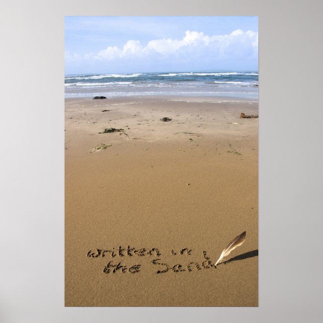 Poster il est écrit dans le sable sur une plage (Devant)