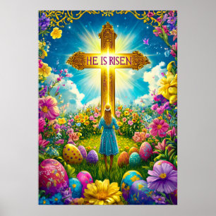 Poster Il est ressuscité Jésus Croix Pâques