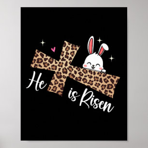 Poster Il Est Ressuscité Leopard Cross Bunny Jour de Pâqu