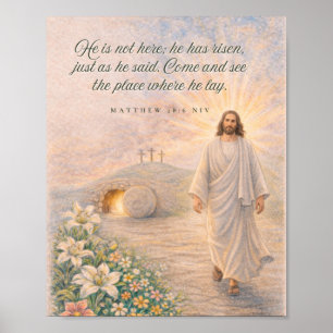Poster Il est ressuscité – Matthieu 28:6 Verset biblique 